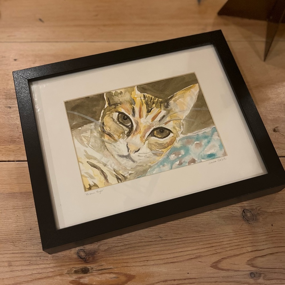 Original Framed Art “Brown Eyes” by Laura Davito Tabby Cat Painting